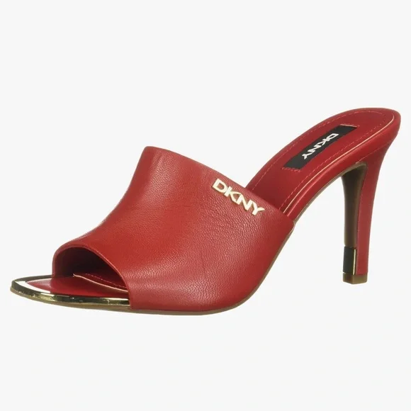 DKNY Women's Open Toe Fashion Red Leather Pump Heel Sandal Size 9 - Picture 3 of 5